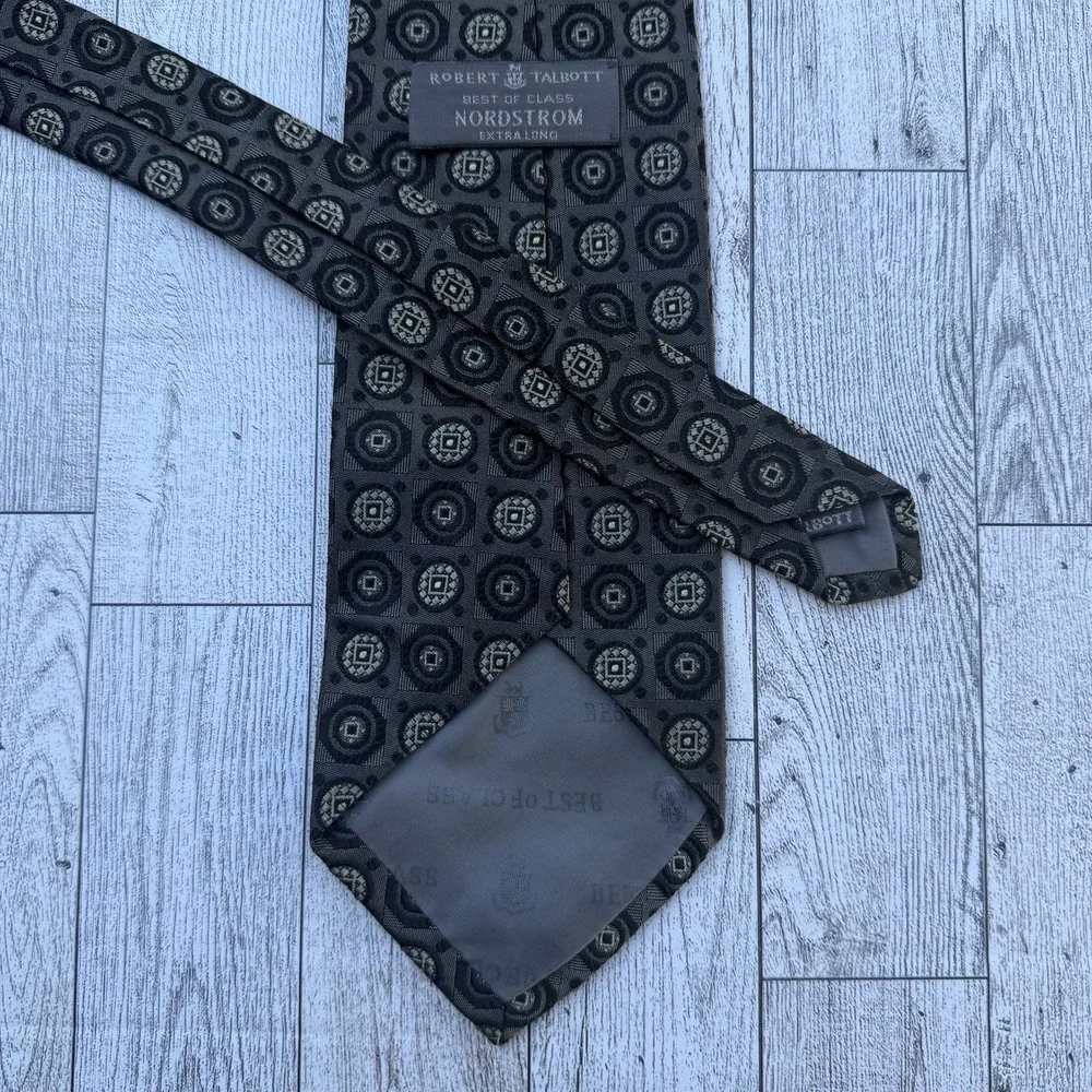 Robert Talbott Tie EXTRA LONG Best of Class Gray Geometric Floral Stylish Sharp - Picture 7 of 10
